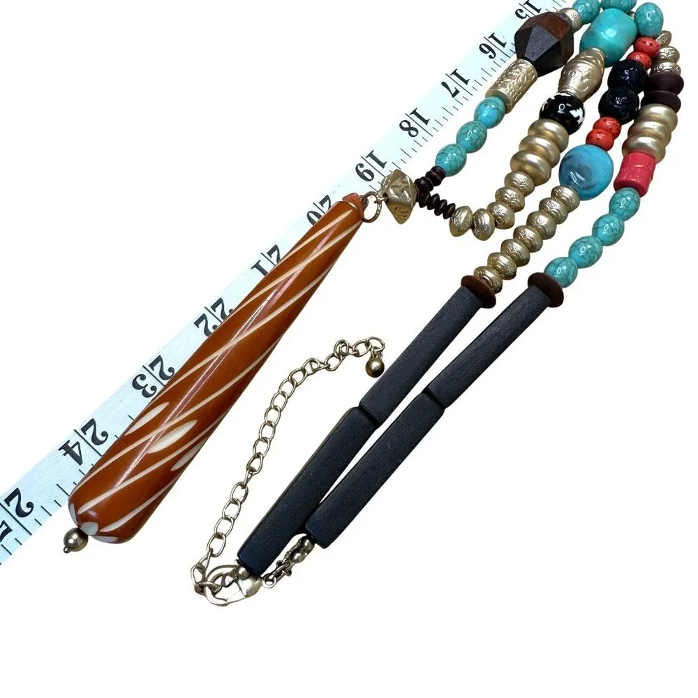 Chicos Multicolor Beaded Necklace With Wood & Resin Accents Gold-Tone Boho Gypsy - Picture 5 of 6